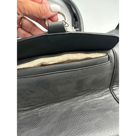 Charming Charlie Black Faux Leather Satchel Purse Tote Handbag Tassel - Picture 3 of 15